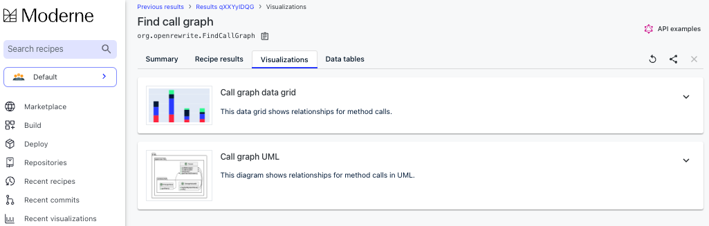 Figure 1. Where to find visualizations in the Moderne Platform recipes