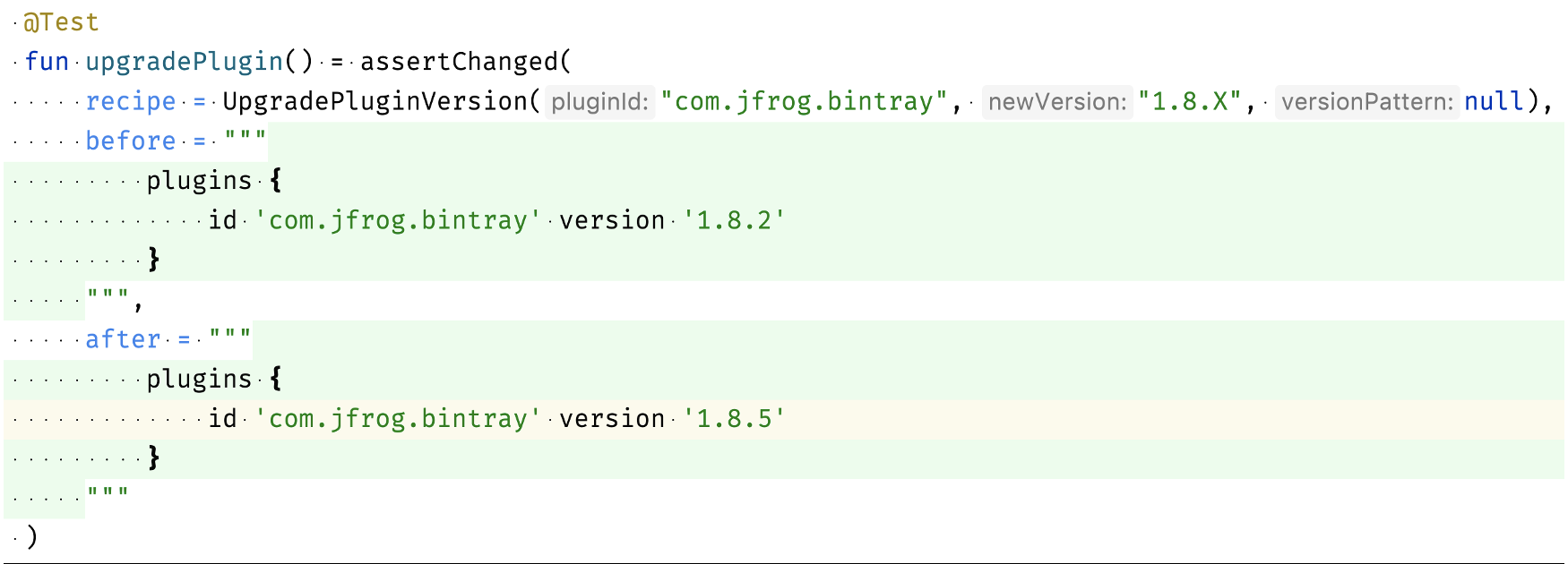 A unit test for the UpgradePluginVersion recipe.