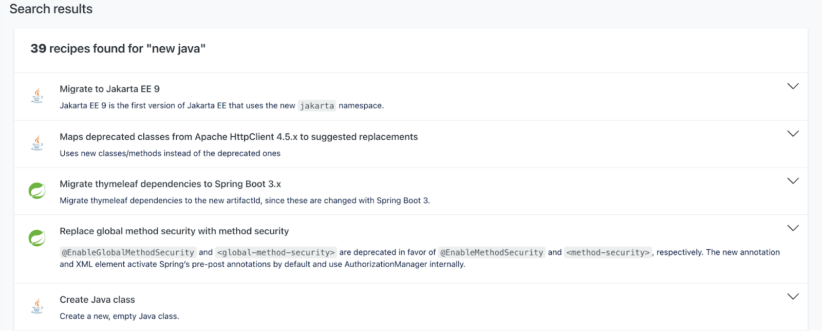 Figure 1. ‘New Java’ query misses the latest Java 21 version