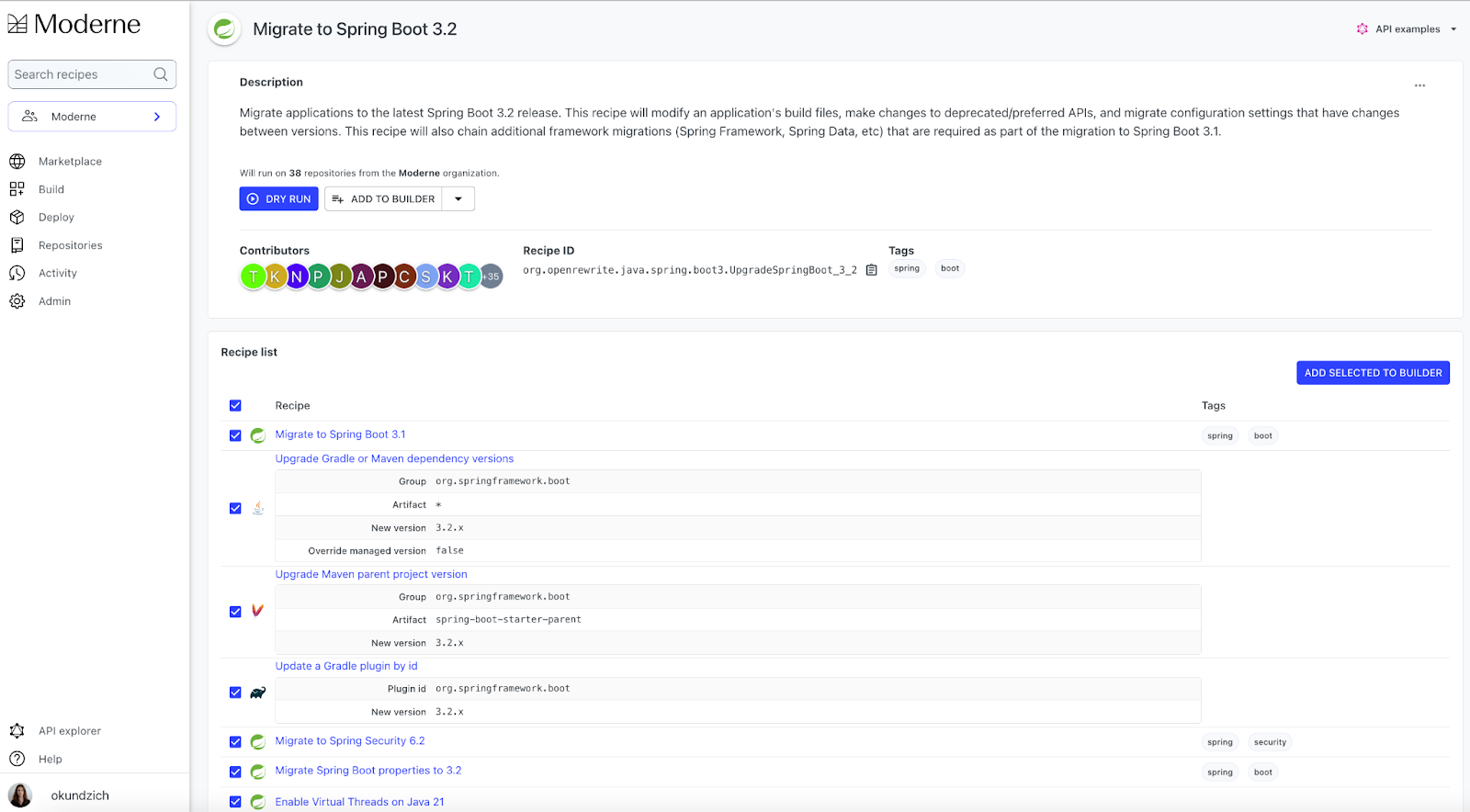Figure 2. Spring Boot 3.2 community-driven migration recipe