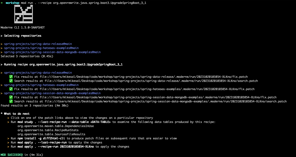Figure 2. Running a recipe against multiple repositories
