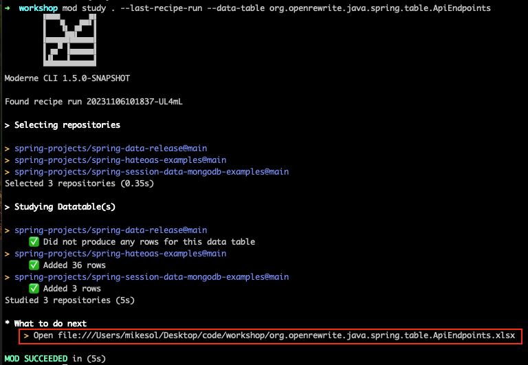Figure 3. Opening a data table file that’s been generated from mod study