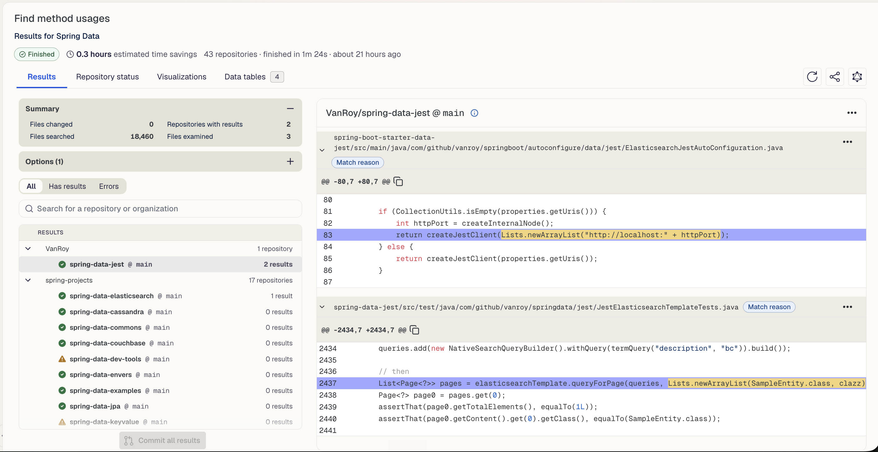 Find Methods results showing Guava collect method calls matched by type