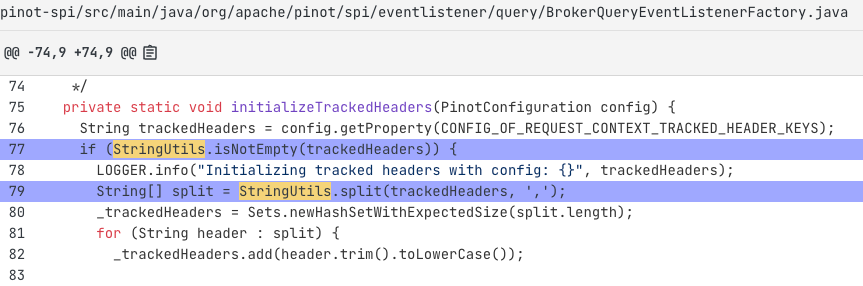 The Moderne UI displays search results markers by highlighting the line of code and result.