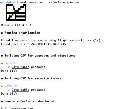 Moderne CLI generating DevCenter dashboards for an organization hierarchy